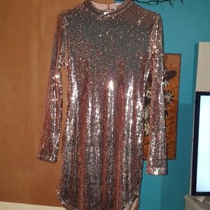 Gold sequin long sleeve dress